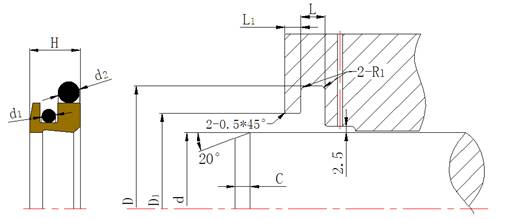 雙O型組合防塵圈DPR截面結構圖 雙O型組合防塵圈DPR截面結構圖