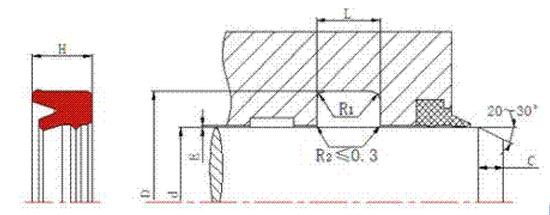軸用雙唇U型密封圈DUR截面圖